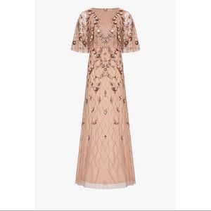 Adrianna Papell Rose Gold Beaded Cape Gown Size 4